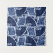 Indigo-Dyed Effect Textured Checked Patchwork Grap タペストリー (正面(横))