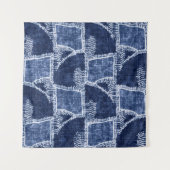 Indigo-Dyed Effect Textured Checked Patchwork Grap タペストリー (正面)
