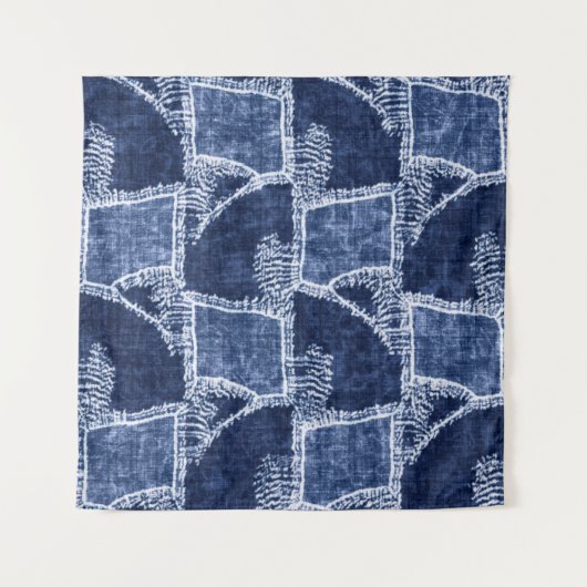 Indigo-Dyed Effect Textured Checked Patchwork Grap タペストリー (正面)