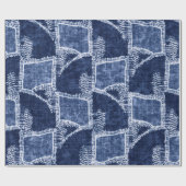 Indigo-Dyed Effect Textured Checked Patchwork Grap ラッピングペーパー (フラット)