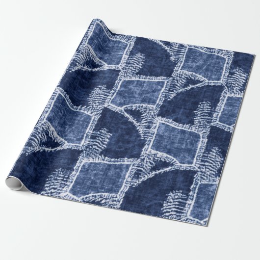 Indigo-Dyed Effect Textured Checked Patchwork Grap ラッピングペーパー (アンロールド)