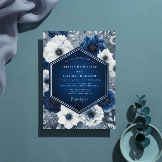 Indigo Floral Opulent Wedding 招待状
