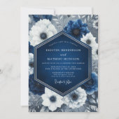Indigo Floral Opulent Wedding 招待状 (正面)