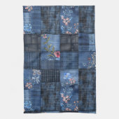 Indigo Floral Patchwork Pattern | Boho Denim キッチンタオル (縦)