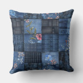 Indigo Floral Patchwork Pattern | Boho Denim クッション (裏面)