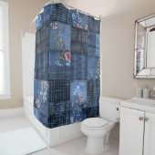 Indigo Floral Patchwork Pattern | Boho Denim シャワーカーテン (インサイチュ)