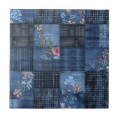Indigo Floral Patchwork Pattern | Boho Denim タイル (正面)