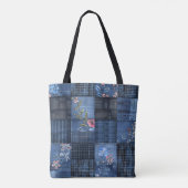 Indigo Floral Patchwork Pattern | Boho Denim トートバッグ (裏面)