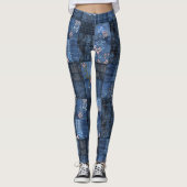 Indigo Floral Patchwork Pattern | Boho Denim レギンス (正面)