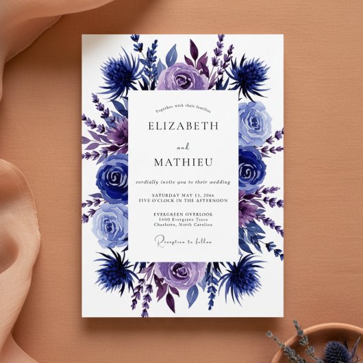 Indigo Floral Romantic Wedding 招待状