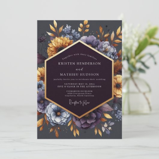 Indigo Gilded Bloom Wedding 招待状 (スタンド正面)