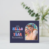 Indigo Gleam New Year Retro Modern Blue Photo シーズンポストカード (スタンド正面)