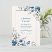 Indigo Gold Vein Ethereal Botanical Frame Wedding 招待状 (スタンド正面)