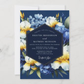 Indigo Golden Iris Bloom Wedding 招待状 (正面)