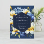 Indigo Golden Iris Bloom Wedding 招待状 (スタンド正面)