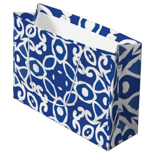 Indigo Heritage Classic Portuguese Geometric ラージペーパーバッグ (正面アングル)