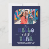 Indigo Horizon Hello New Year Blue Retro Photo シーズンカード (正面)