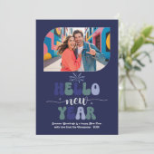 Indigo Horizon Hello New Year Blue Retro Photo シーズンカード (スタンド正面)