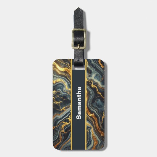 Indigo Marble with Golden Streaks  ラゲッジタグ (正面縦)