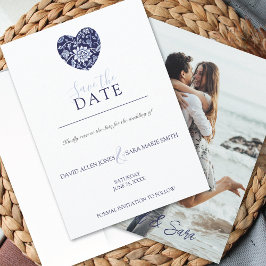 Indigo Meadow Floral Heart Save The Date Card セーブザデート