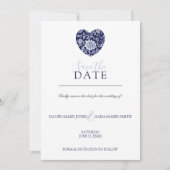 Indigo Meadow Floral Heart Save The Date Card セーブザデート (正面)