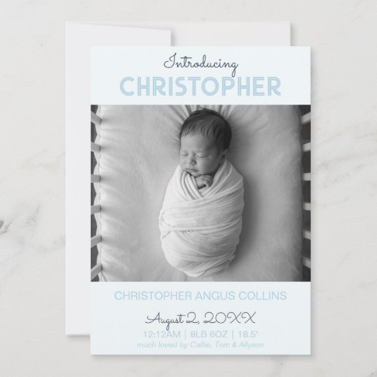 Indigo Modern Tile Birth Announcement Card (正面)