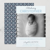 Indigo Modern Tile Birth Announcement Card (正面/裏面)