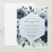 Indigo Moody Floral Wedding 招待状 (正面/裏面)
