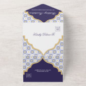 Indigo Moroccan Tile Wedding  オールインワン招待状 (外側)