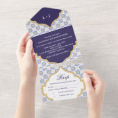 Indigo Moroccan Tile Wedding オールインワン招待状 (貼ってはがせる)