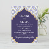 Indigo Moroccan Tile Wedding 招待状 (スタンド正面)