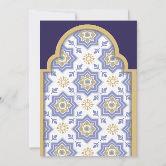 Indigo Moroccan Tile Wedding 招待状 (裏面)