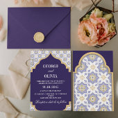 Indigo Moroccan Tile Wedding 招待状