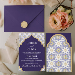 Indigo Moroccan Tile Wedding 招待状