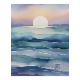 Indigo Ocean Moon Nursery Wall Art | Watercolor ポスター