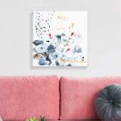 Indigo & Ochre – 水彩花 キャンバスプリント (インサイチュ (リビング))