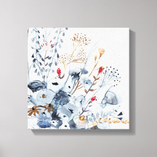 Indigo & Ochre – 水彩花 キャンバスプリント (正面)