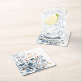 Indigo & Ochre – 水彩花 スクエアペーパーコースター (インサイチュ)