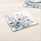 Indigo & Ochre – 水彩花 スクエアペーパーコースター (アングル)