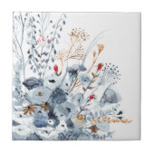 Indigo & Ochre – 水彩花 タイル (正面)