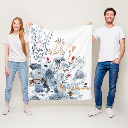 Indigo & Ochre – 水彩花 フリースブランケット (インサイチュ)