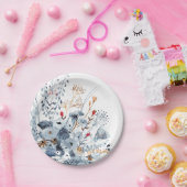 Indigo & Ochre – 水彩花 ペーパープレート (パーティー)