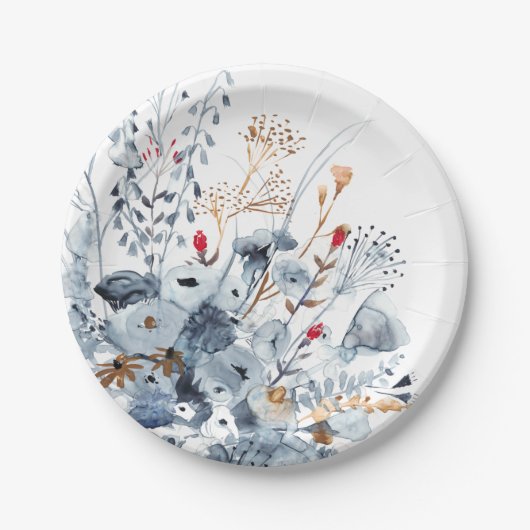 Indigo & Ochre – 水彩花 ペーパープレート (正面)