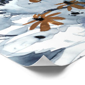 Indigo & Ochre – 水彩花 ポスター (角)