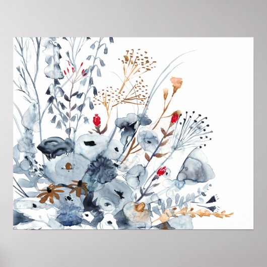 Indigo & Ochre – 水彩花 ポスター (正面)