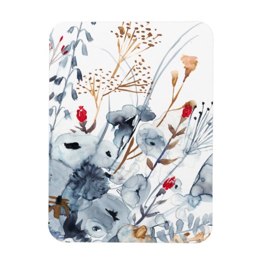 Indigo & Ochre – 水彩花 マグネット (縦)