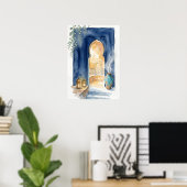 Indigo & Ochre Moroccan Hammam Watercolor ポスター (ホームオフィス)