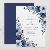 Indigo Painterly Floral Wedding 招待状 (正面/裏面)