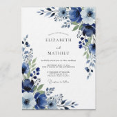Indigo Painterly Floral Wedding 招待状 (正面)