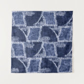 Indigo Patchwork:テクスチャチェックされたエレガンス タペストリー (正面(横))